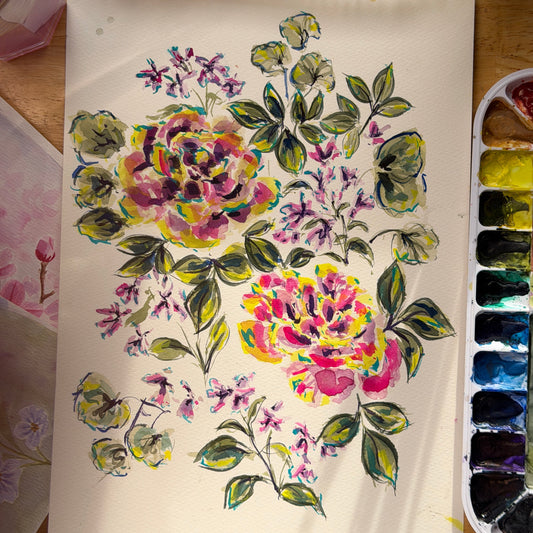 Rose and Lobelia - Colour Study 01